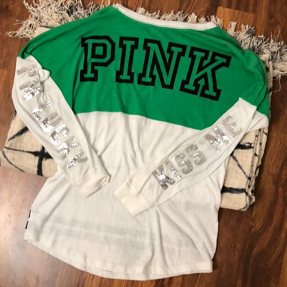 PINK Victoria's Secret Tops - VS PINK sequin saint patty’s day shirt